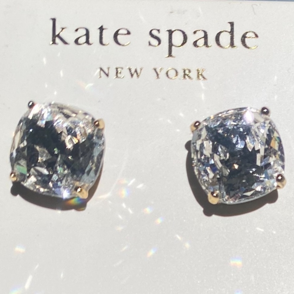 kate spade Clear Cushion-Cut Crystal Stud Earrings with Gold Prongs
